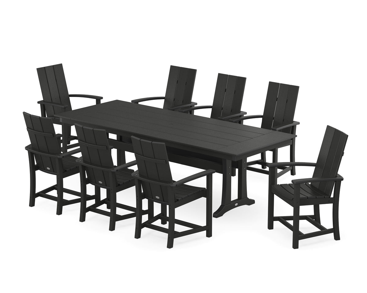 POLYWOOD Modern Adirondack 9-Piece Farmhouse Dining Set with Trestle Legs in Black