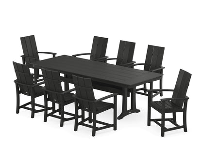 POLYWOOD Modern Adirondack 9-Piece Farmhouse Dining Set with Trestle Legs in Black