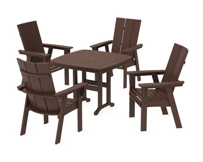 POLYWOOD Modern Curveback Adirondack 5-Piece Dining Set - 37" Table in Mahogany