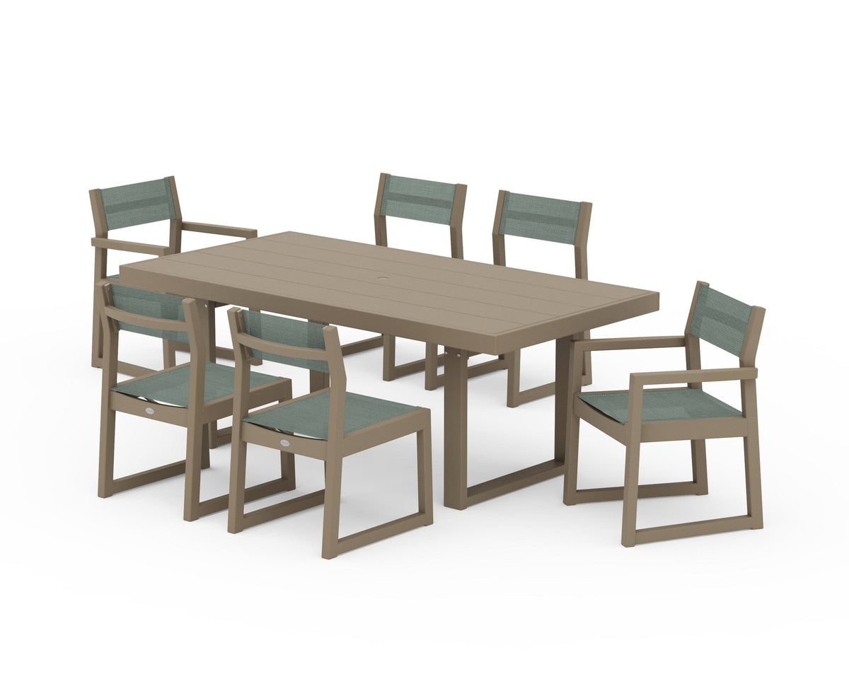 POLYWOOD EDGE Sling 7-Piece Dining Set in Vintage Sahara / Dupioni Sea Mist