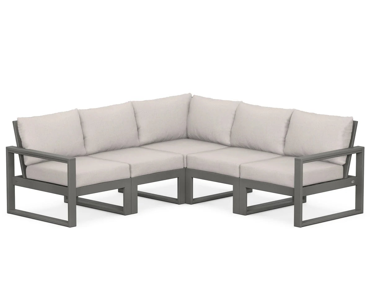 Edge 5 Piece Modular Set 85"x85" Slate Grey Frame, Dune Burlap Cushions