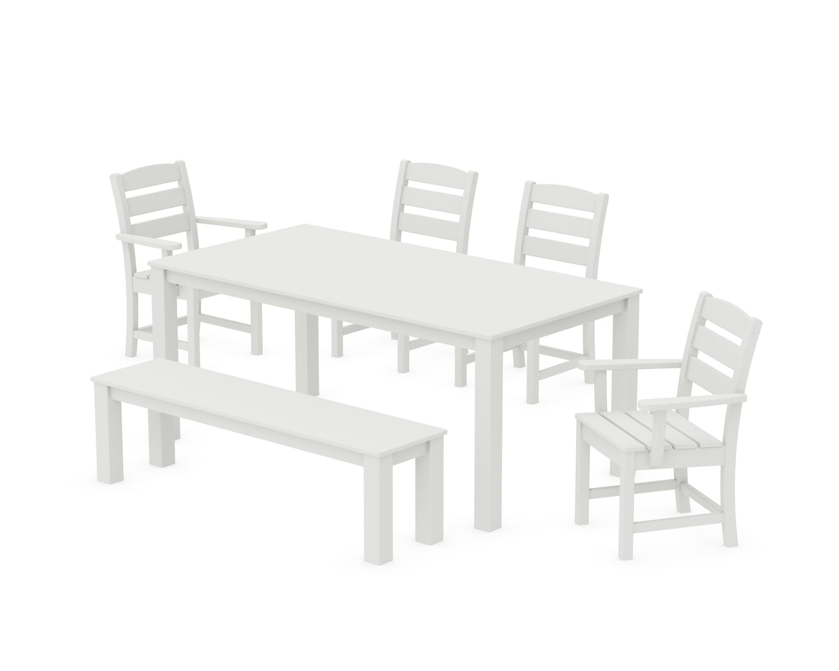 POLYWOOD Lakeside 6-Piece Parsons Dining Set with Bench with Lakeside Dining Side Chair in Vintage White