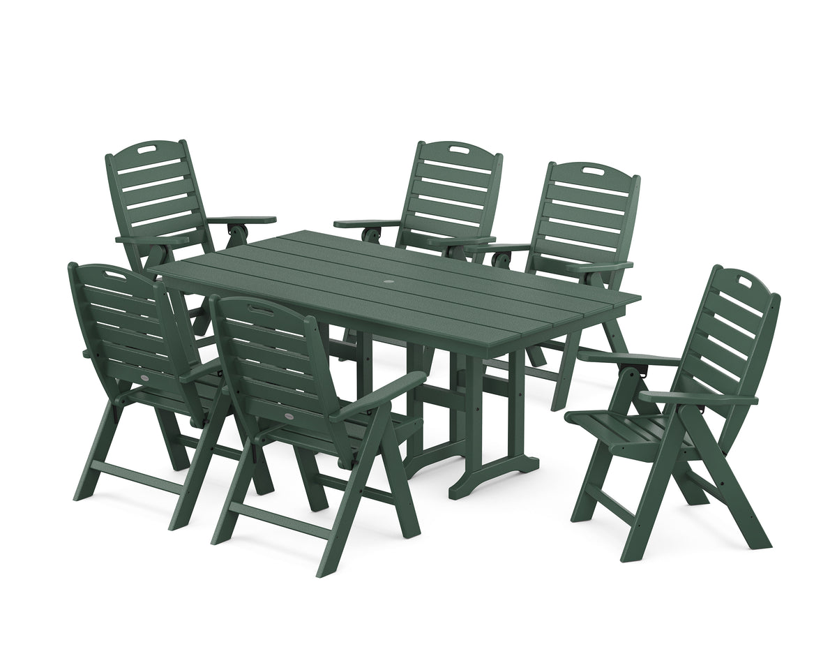 POLYWOOD Nautical Highback 7-Piece Farmhouse Dining Set in Green