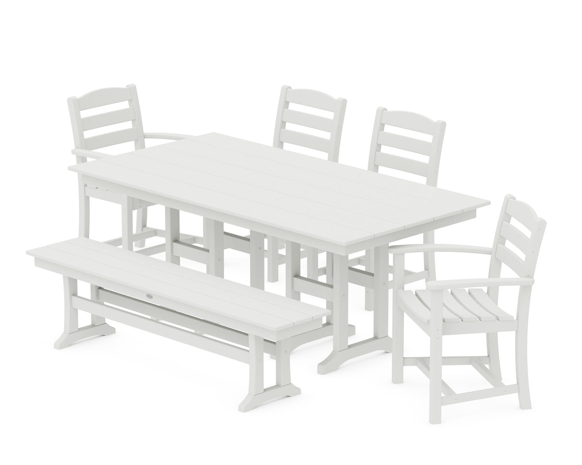 POLYWOOD La Casa Café 6-Piece Farmhouse Dining Set with Bench in Vintage White