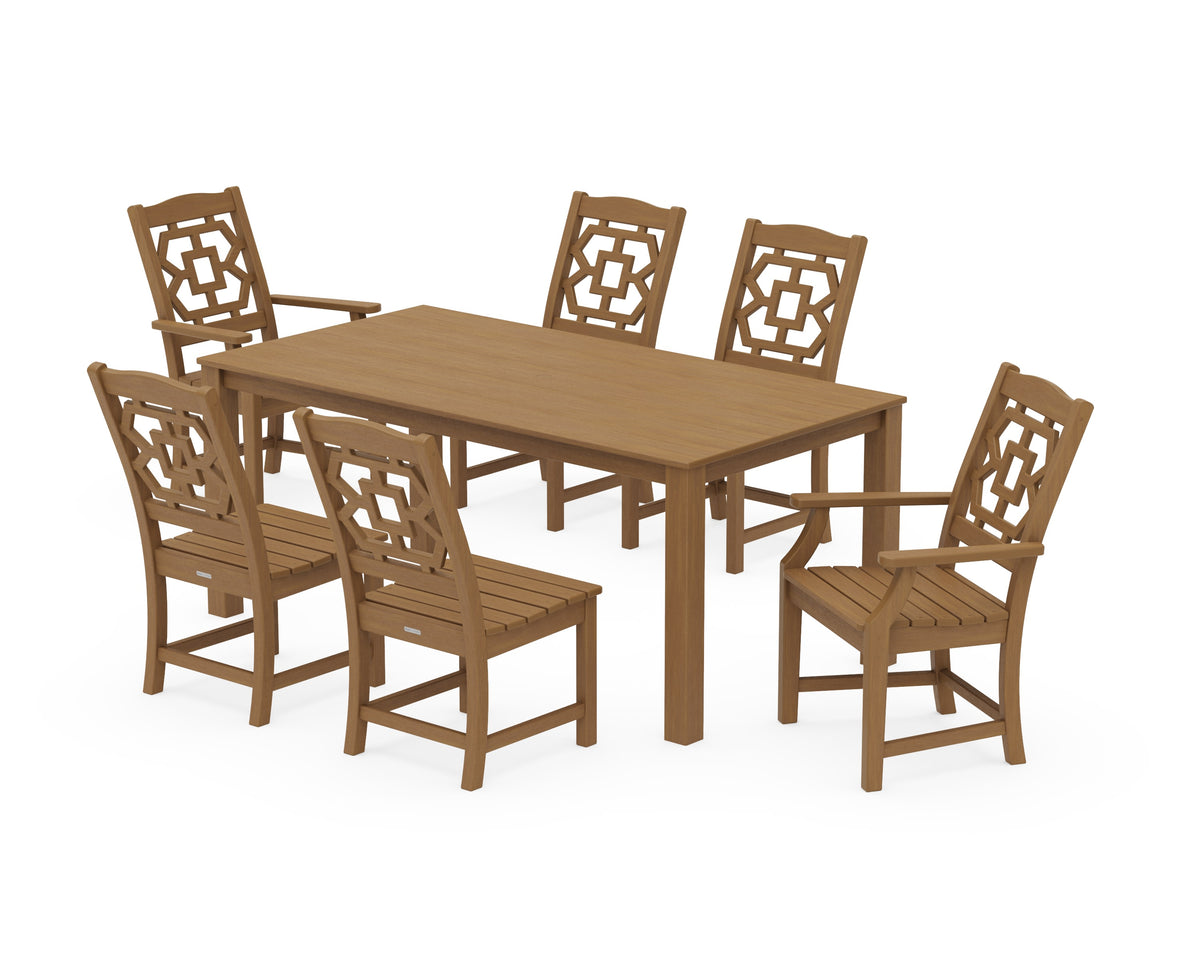 POLYWOOD Chinoiserie 7-Piece Parsons Dining Set in Natural