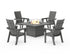 POLYWOOD Modern 4-Piece Curveback Upright Adirondack Conversation Set with Fire Pit Table in Slate Grey