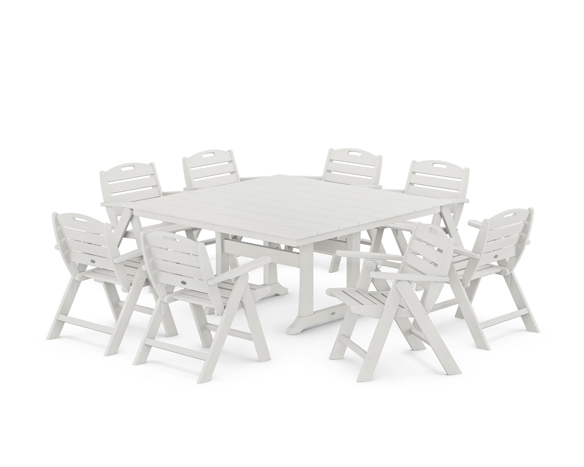 POLYWOOD Nautical Lowback 9-Piece Square Farmhouse Dining Set with Trestle Legs in Vintage White