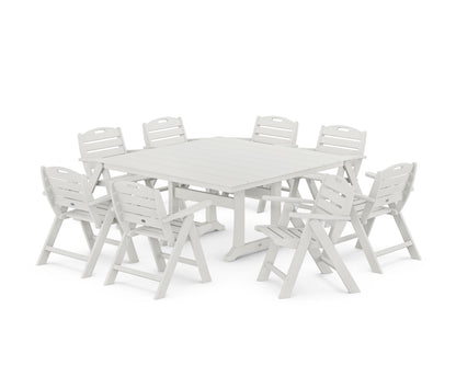 POLYWOOD Nautical Lowback 9-Piece Square Farmhouse Dining Set with Trestle Legs in Vintage White