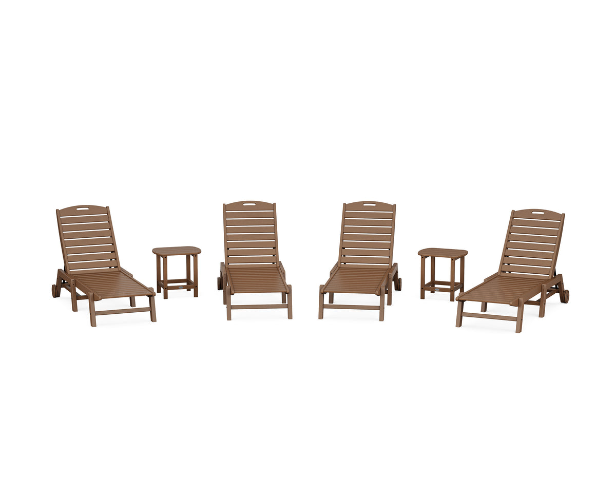 POLYWOOD Nautical Chaise 6-Piece Set with Wheels in Teak