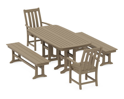 POLYWOOD Vineyard 5-Piece Dining Set with Benches - 37" x 72" Table in Vintage Sahara