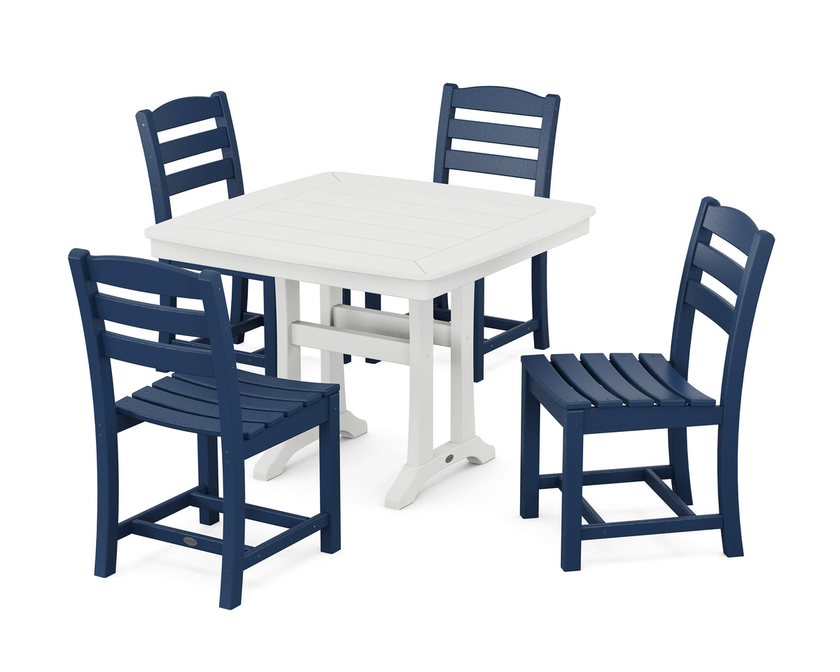 POLYWOOD La Casa Café Side Chair 5-Piece Dining Set with Trestle Legs - 37" Table in Navy / White