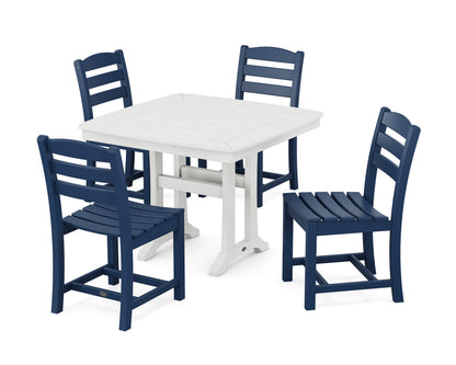POLYWOOD La Casa Café Side Chair 5-Piece Dining Set with Trestle Legs - 37" Table in Navy / White