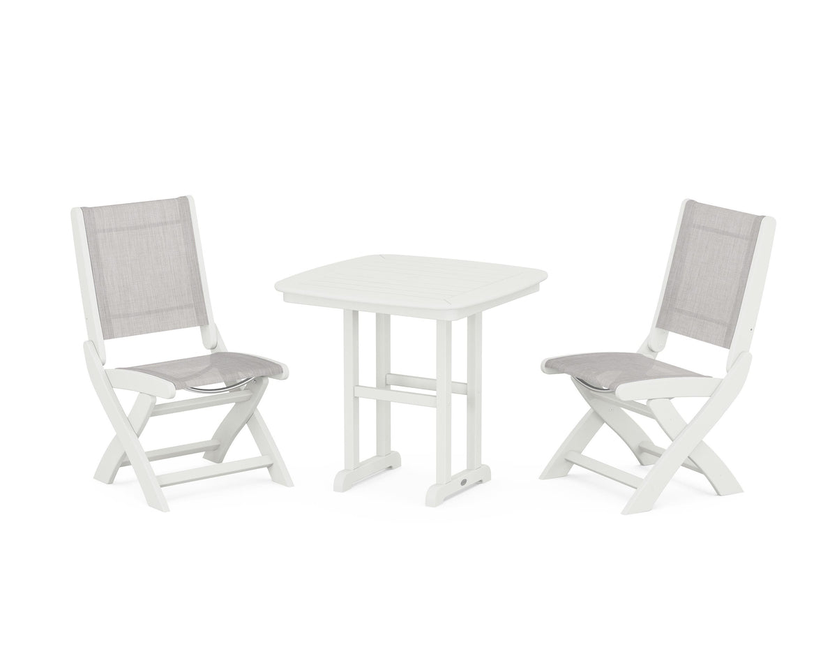 POLYWOOD Coastal Folding Side Chair 3-Piece Dining Set in Vintage White / Parchment