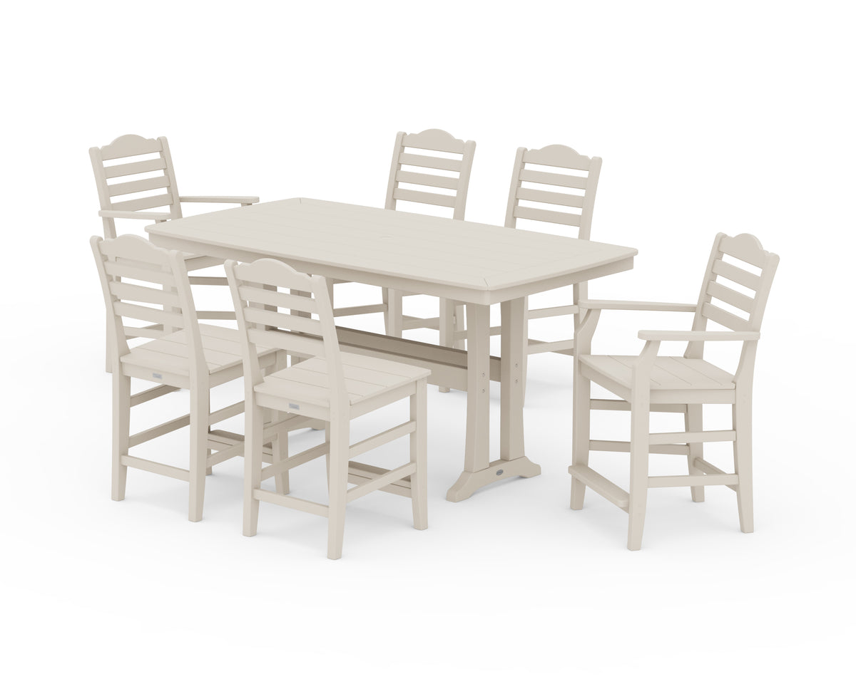 POLYWOOD Savannah 7-Piece Counter Set with Trestle Legs in Sand