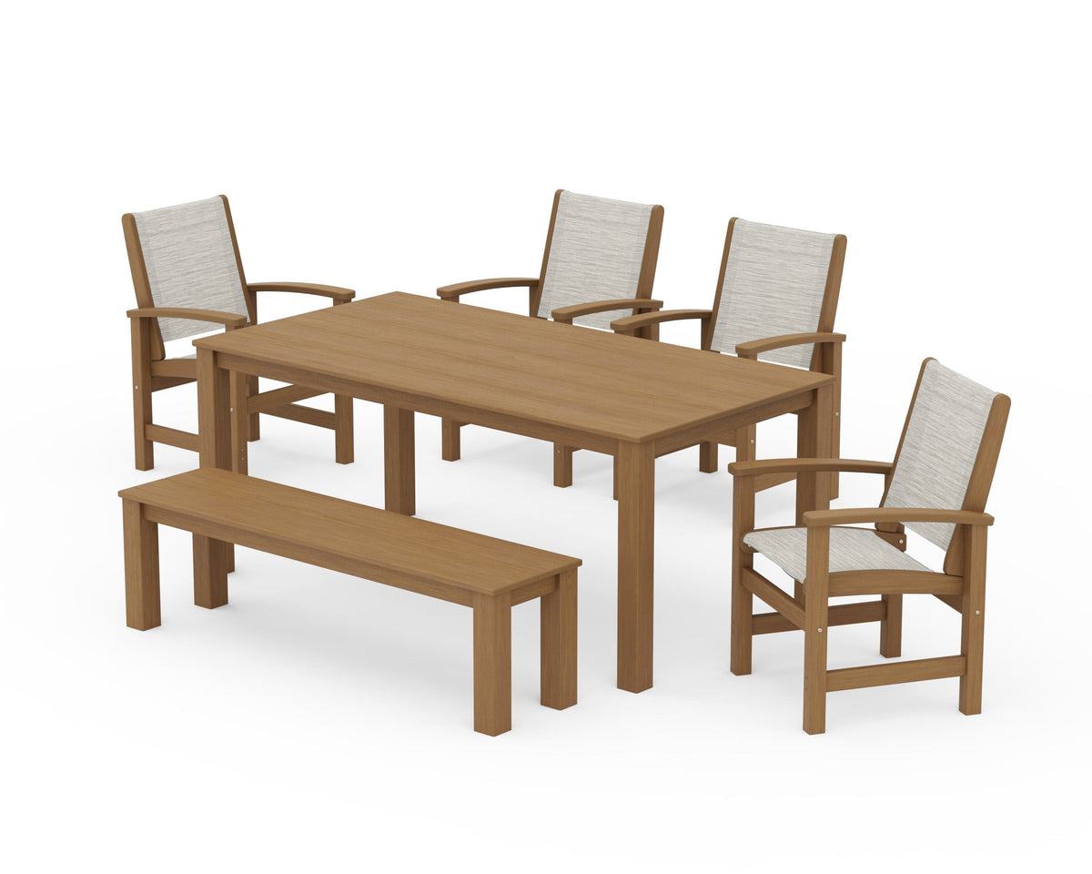POLYWOOD Coastal 6-Piece Parsons Dining Set with Bench in Natural / Birch