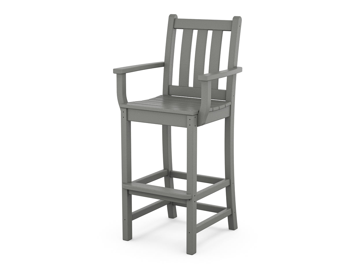 POLYWOOD Traditional Garden Bar Arm Chair in Slate Grey