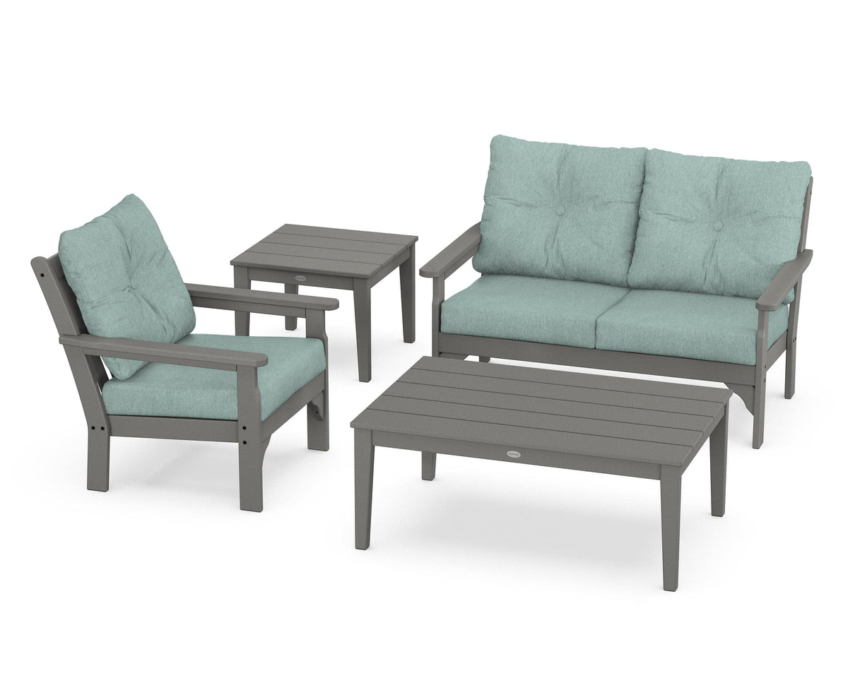 POLYWOOD Vineyard 4-Piece Deep Seating Set in Slate Grey / Glacier Spa