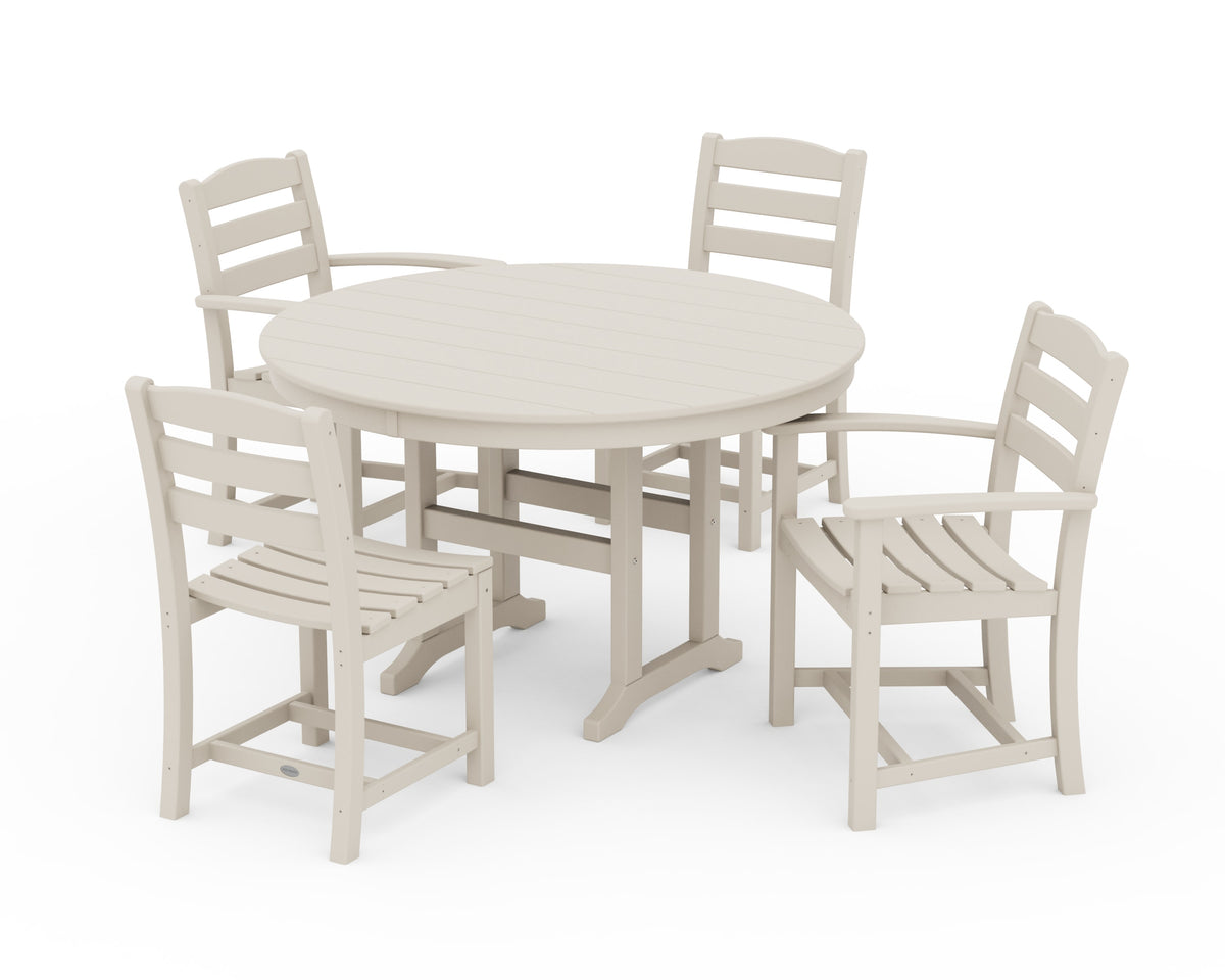 POLYWOOD La Casa Café 5-Piece Round Farmhouse Dining Set with Arm and Side Chairs in Sand