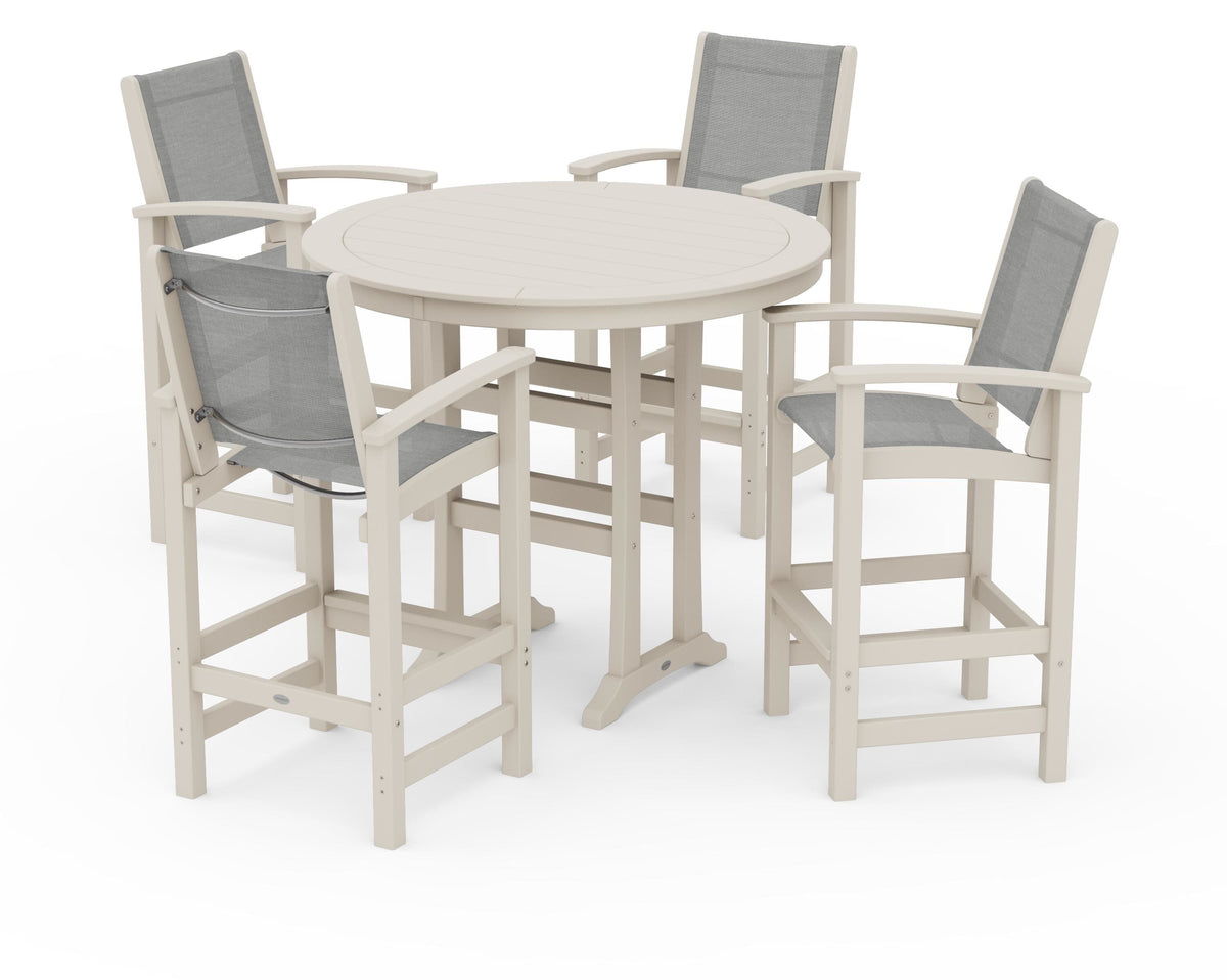 POLYWOOD Coastal 5-Piece Nautical Trestle Bar Set in Sand / Metallic