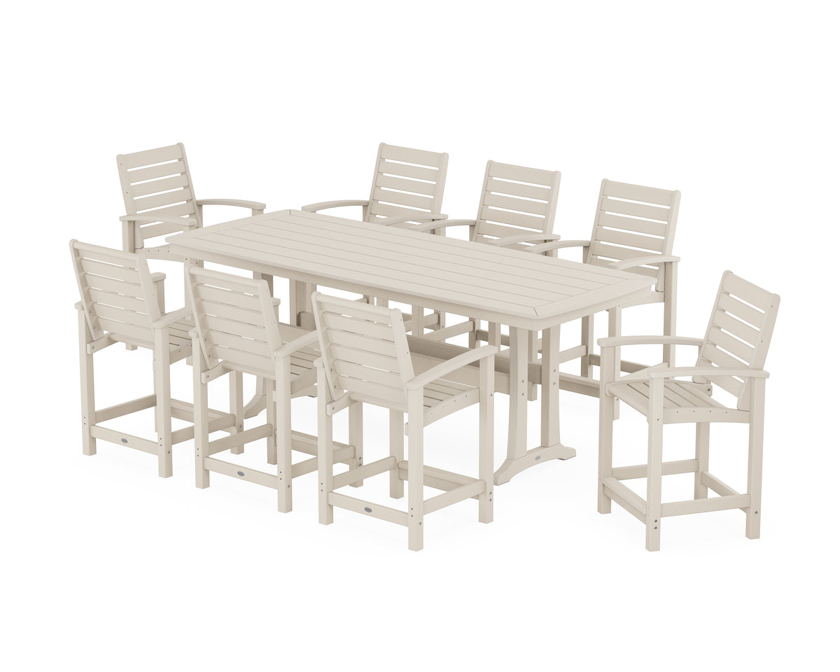 POLYWOOD Signature 9-Piece Counter Set with Trestle Legs in Sand