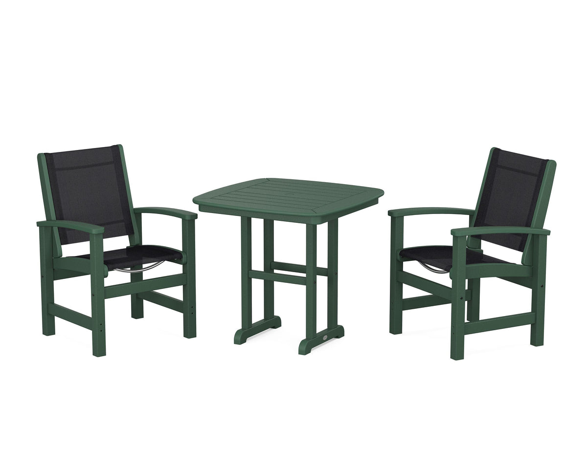 POLYWOOD Coastal 3-Piece Dining Set in Green / Black