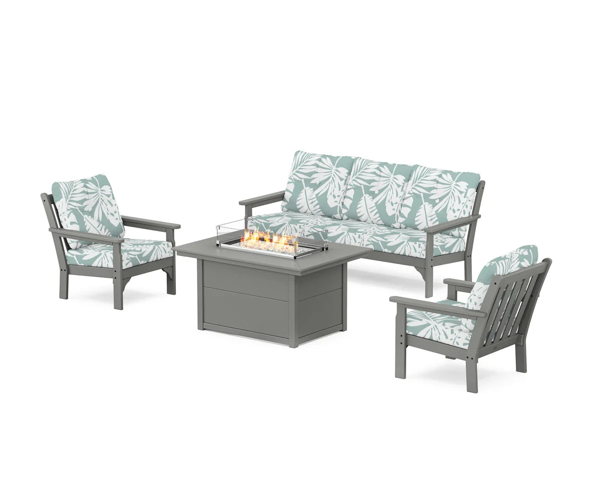 POLYWOOD Vineyard Deep Seating Fire Pit Table Set