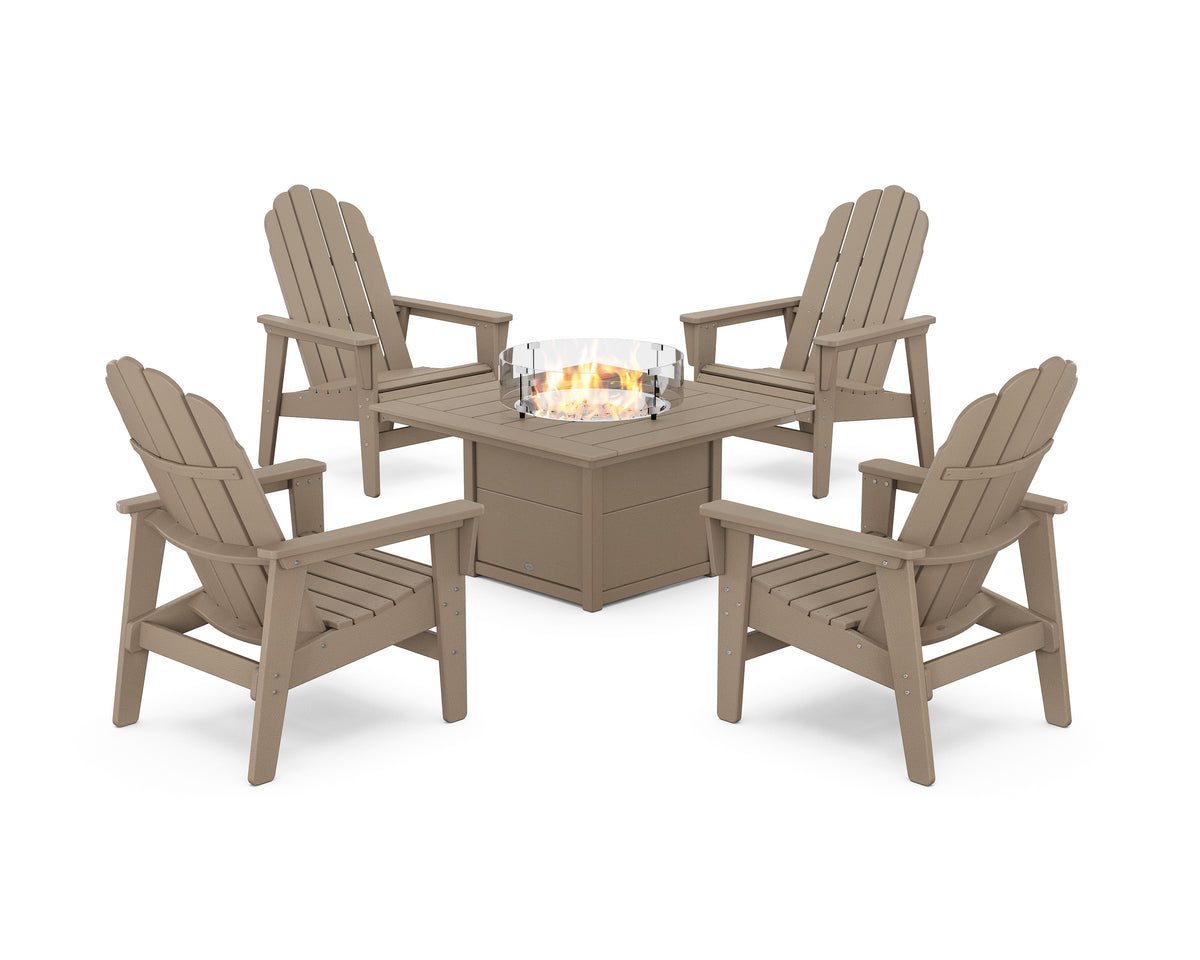 POLYWOOD 5-Piece Vineyard Grand Upright Adirondack Conversation Set with Fire Pit Table in Vintage Sahara