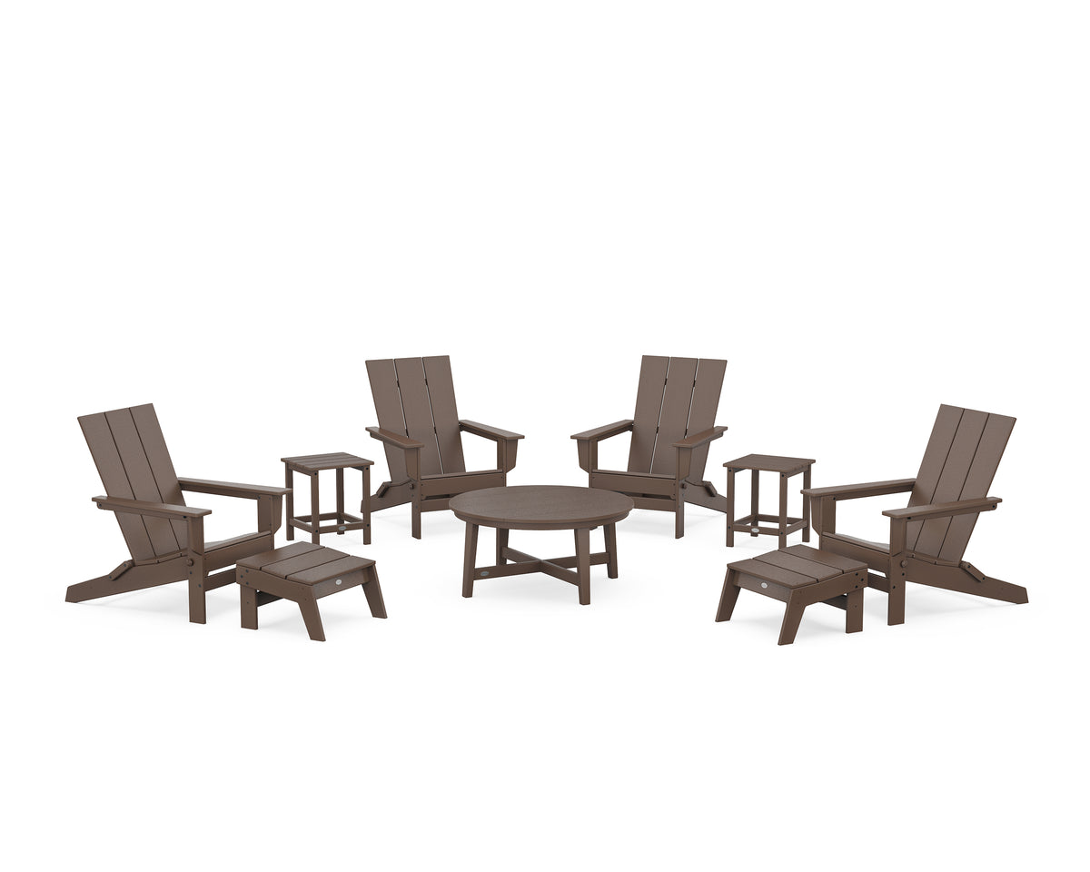 POLYWOOD Modern Studio Folding Adirondack 9-Piece Conversation Set in Mahogany
