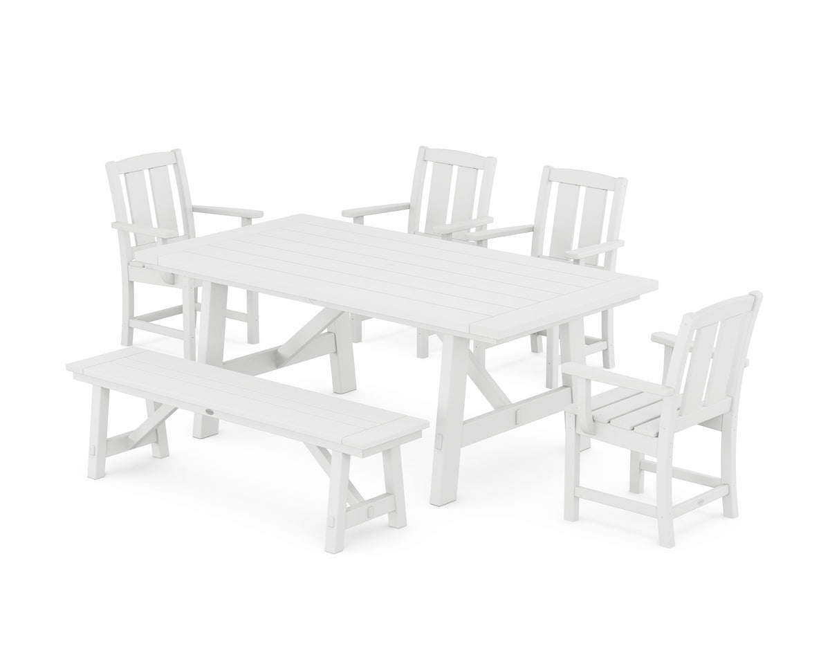 POLYWOOD Mission 6-Piece Rustic Farmhouse Dining Set with Bench in White