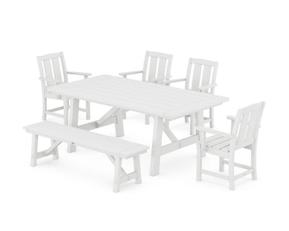 POLYWOOD Mission 6-Piece Rustic Farmhouse Dining Set with Bench in White