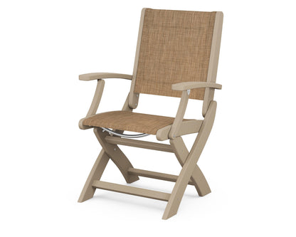 POLYWOOD Coastal Folding Chair in Vintage Sahara with Vintage Sahara arms and Burlap sling