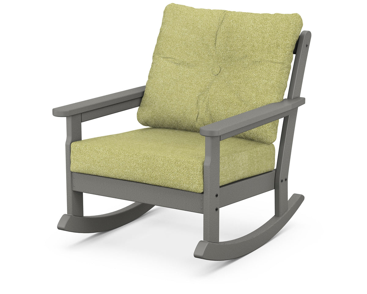 POLYWOOD Vineyard Deep Seating Rocking Chair in Slate Grey / Chartreuse Boucle