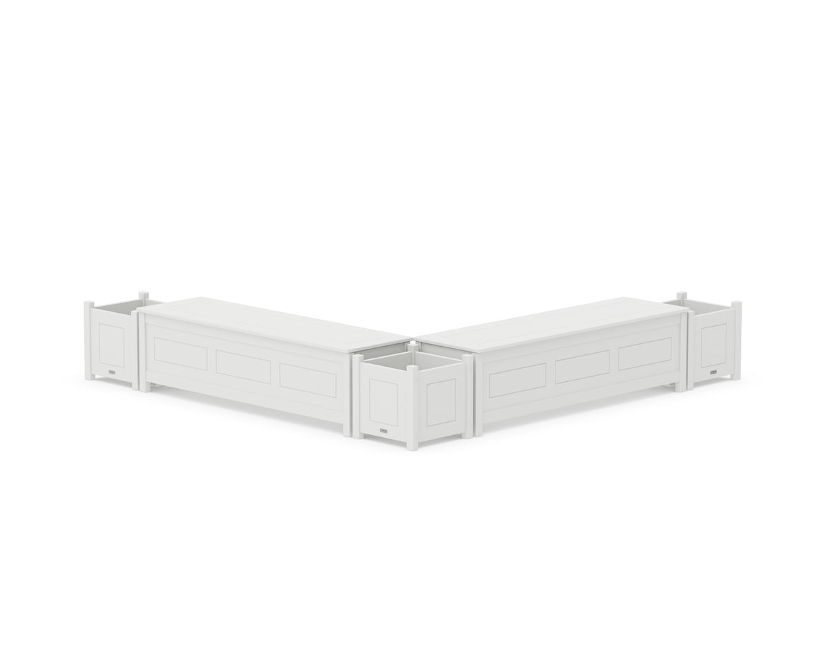 POLYWOOD 60" Country Living L-Shaped Planter Storage Bench Corner Set in White