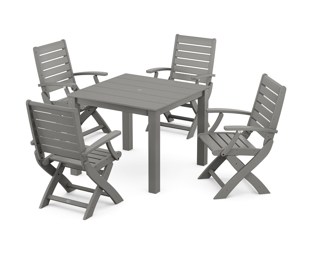 POLYWOOD Signature Folding Chair 5-Piece Parsons Dining Set in Slate Grey