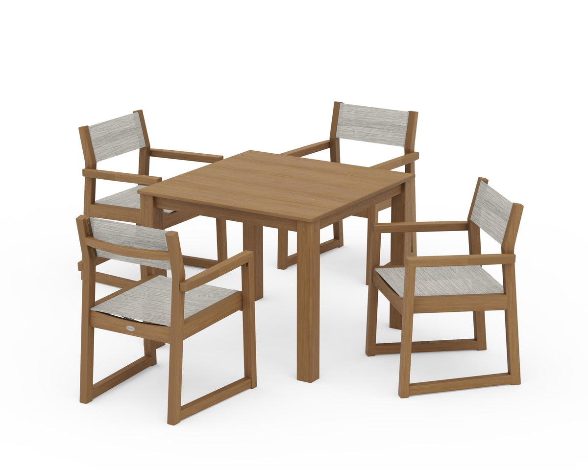 POLYWOOD EDGE Sling Arm Chair 5-Piece Parsons Dining Set in Natural / Birch