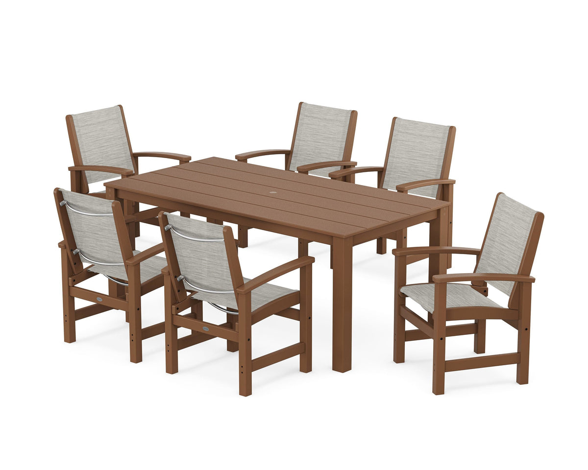 POLYWOOD Coastal 7-Piece Parsons Dining Set in Teak / Birch