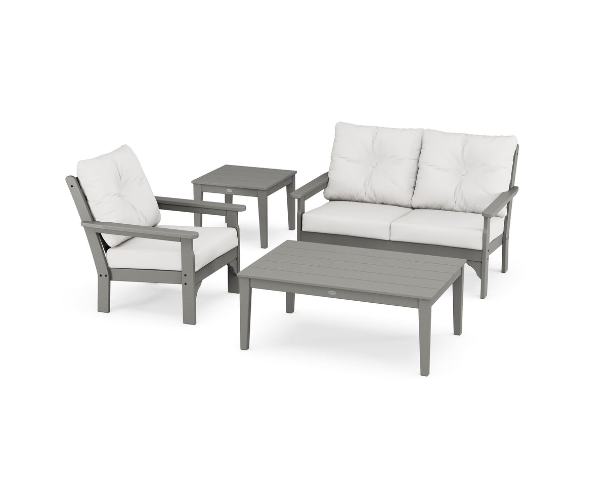 POLYWOOD Vineyard 4-Piece Deep Seating Set with 36" Coffee Table in Slate Grey / Natural Linen