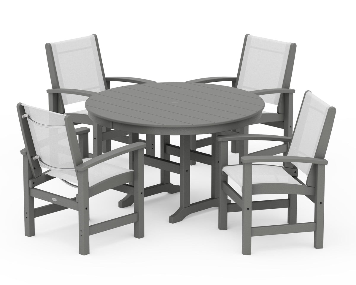 POLYWOOD Coastal 5-Piece Round Farmhouse Dining Set in Slate Grey / White