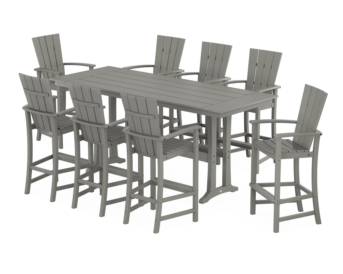POLYWOOD Quattro Adirondack 9-Piece Farmhouse Bar Set with Trestle Legs in Slate Grey