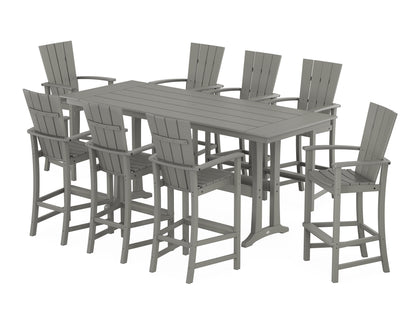POLYWOOD Quattro Adirondack 9-Piece Farmhouse Bar Set with Trestle Legs in Slate Grey