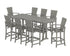 POLYWOOD Quattro Adirondack 9-Piece Farmhouse Bar Set with Trestle Legs in Slate Grey