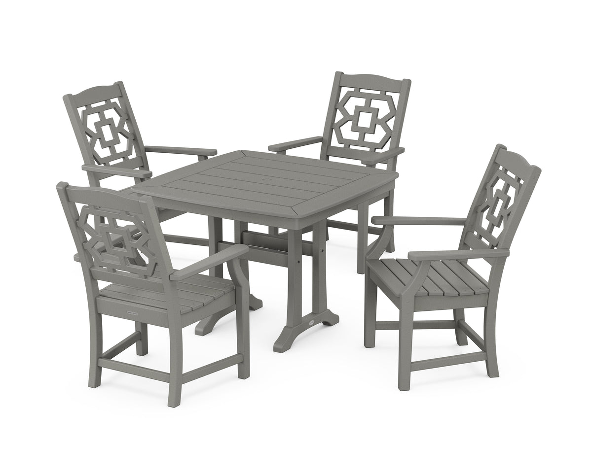 POLYWOOD Chinoiserie 5-Piece Dining Set with Trestle Legs in Slate Grey