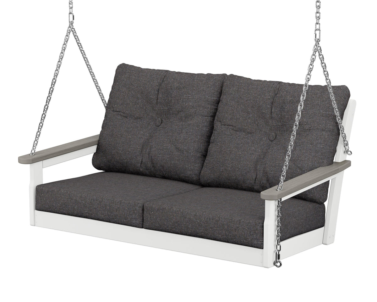 POLYWOOD Vineyard Deep Seating Swing in White / Driftwood / Ash Charcoal