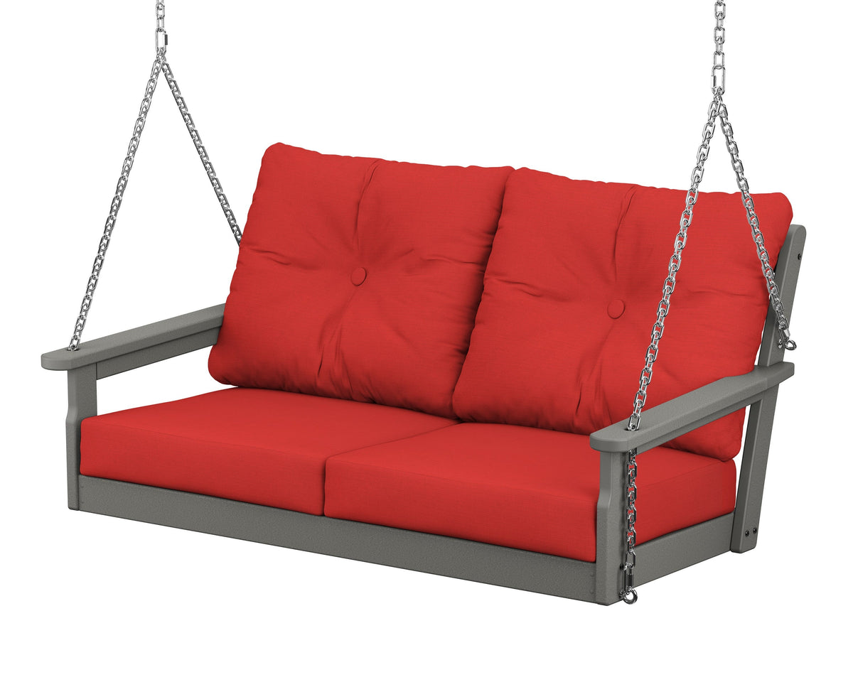 POLYWOOD Vineyard Deep Seating Swing in Slate Grey / Crimson Linen