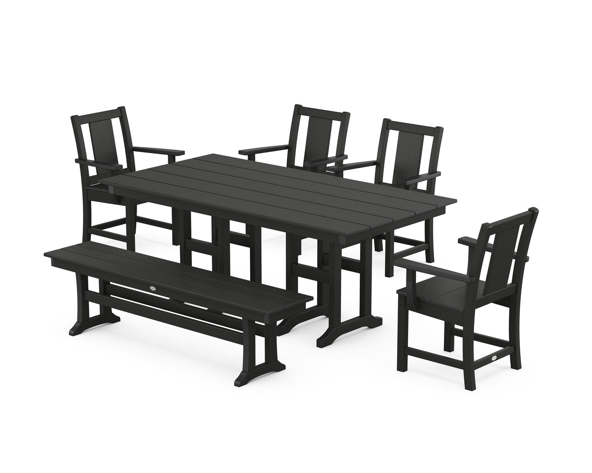 POLYWOOD Prairie 6-Piece Farmhouse Dining Set with Bench in Black