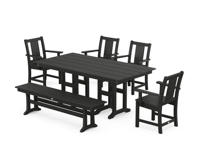 POLYWOOD Prairie 6-Piece Farmhouse Dining Set with Bench in Black