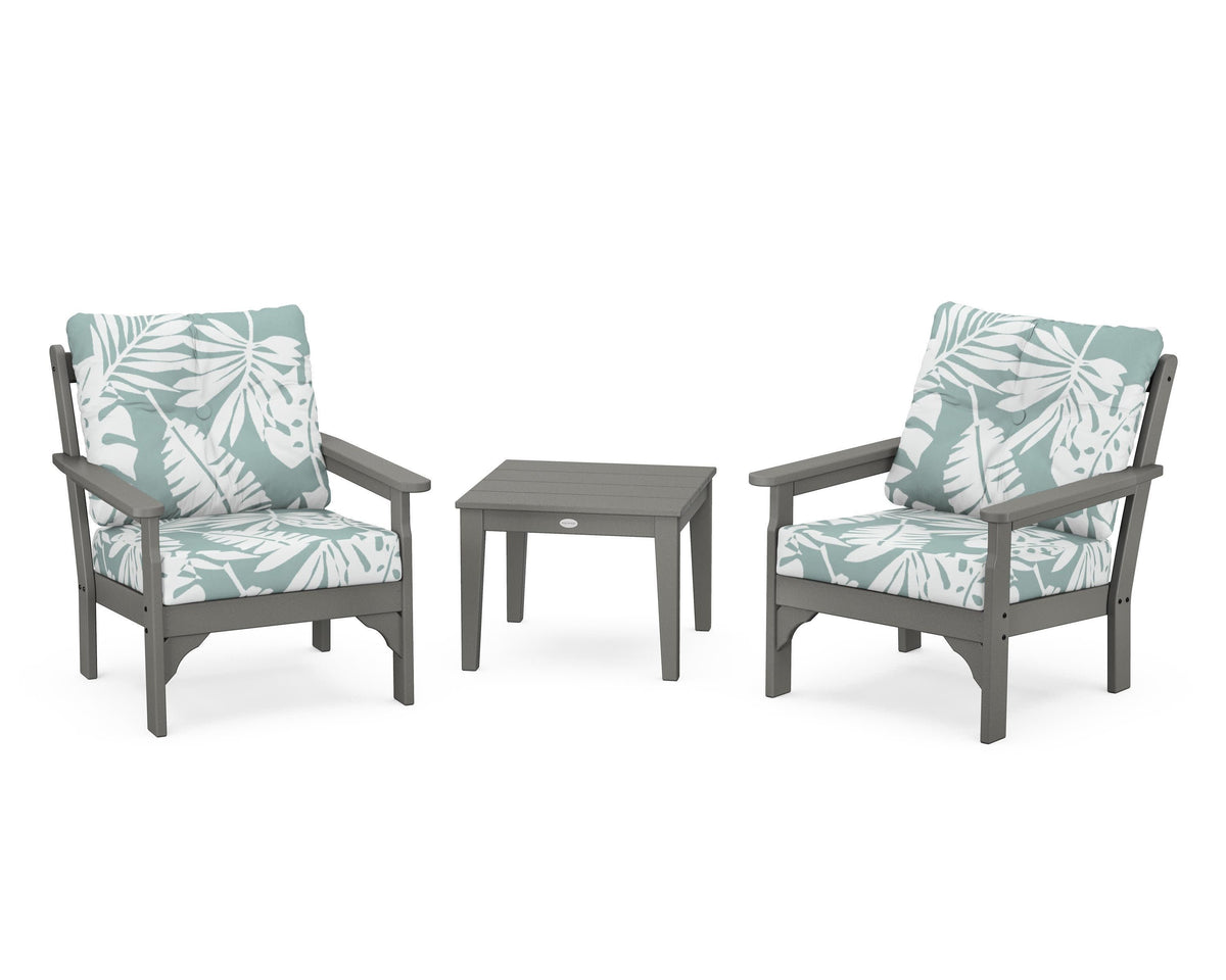 POLYWOOD Vineyard 3-Piece Deep Seating Set in Slate Grey / Leaf Glacier Spa