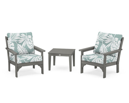 POLYWOOD Vineyard 3-Piece Deep Seating Set in Slate Grey / Leaf Glacier Spa