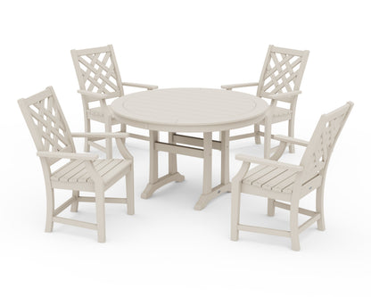 POLYWOOD Wovendale 5-Piece Round Dining Set with Trestle Legs in Sand