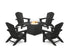 POLYWOOD 5-Piece Nautical Grand Adirondack Conversation Set with Fire Pit Table in Black